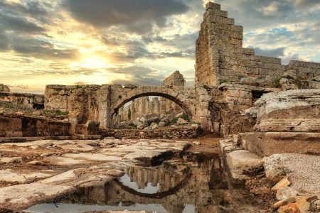 Perge ruins sunset view