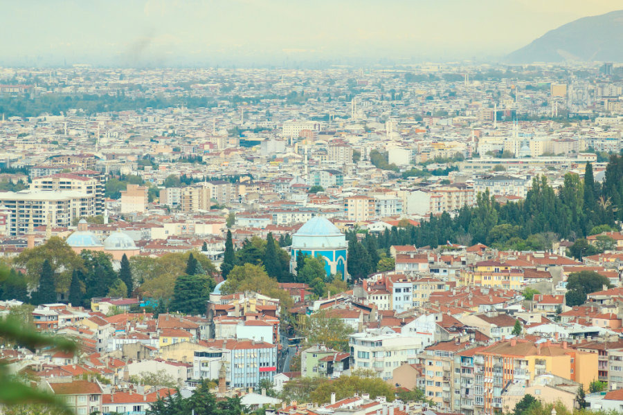Aerial view of Green Tomb Yeşil Türbe in Bursa