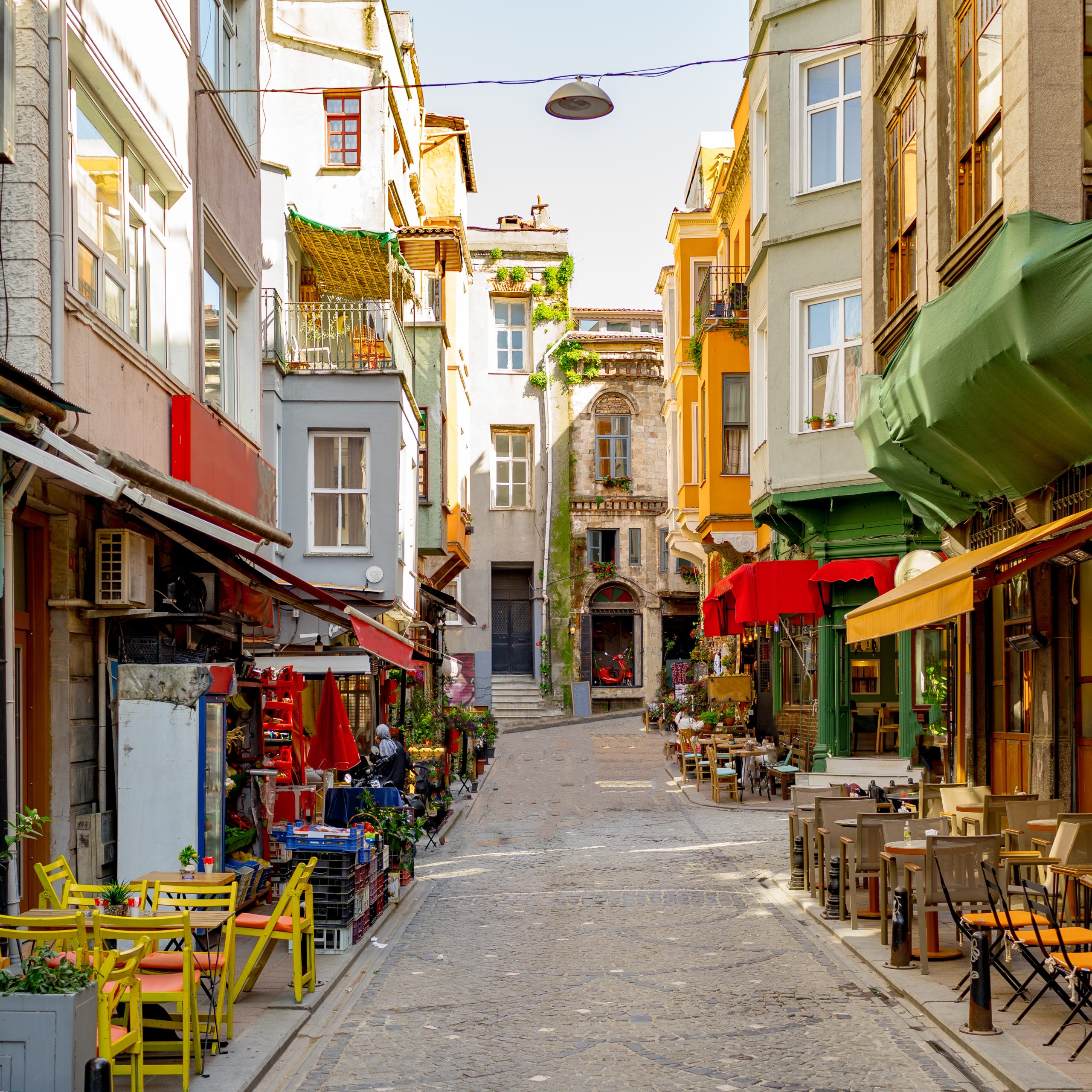 Hidden gem street in Istanbul with cafes and vibrant houses