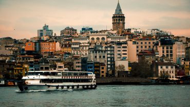 Istanbul ferry and Galata Tower view