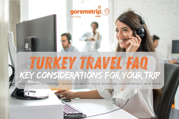 Woman with headset providing customer support for Turkey travel bookings and FAQ at GoremeTrip.com